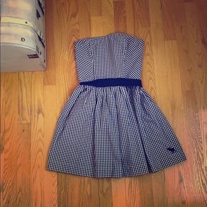 Adorable strapless navy gingham dress